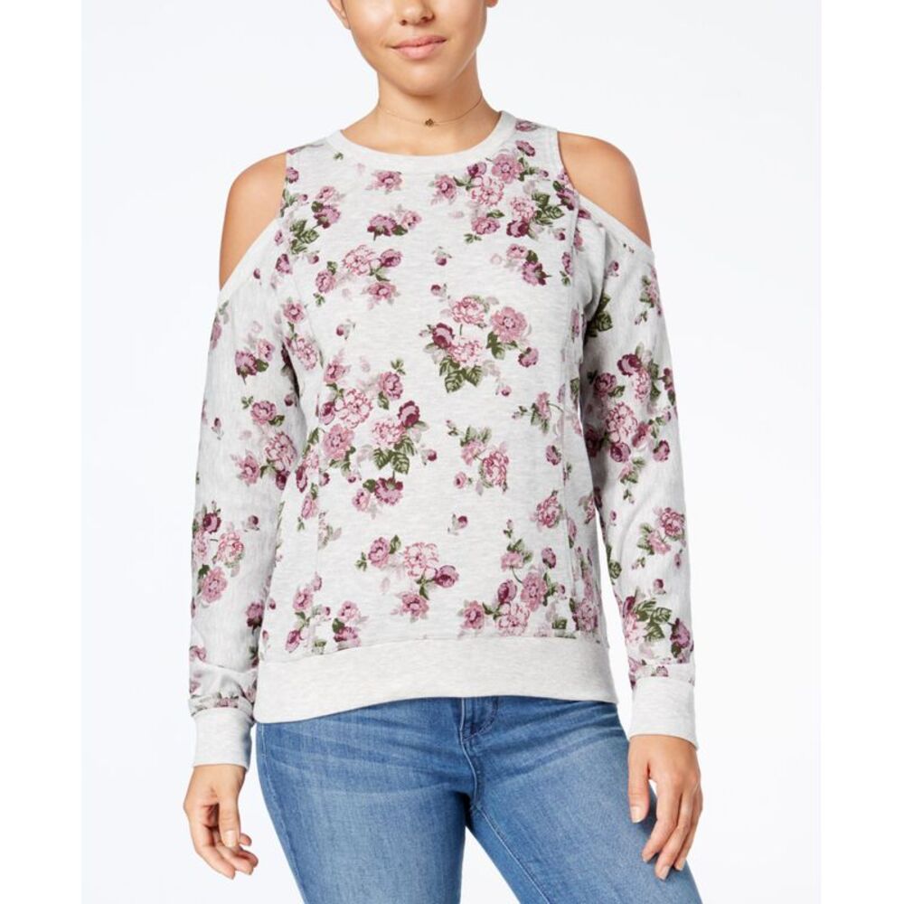 Ultra Flirt Juniors Floral Print Cold Shoulder Sweatshirt